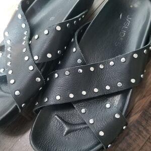 Studded black leather slides size 7 jslides